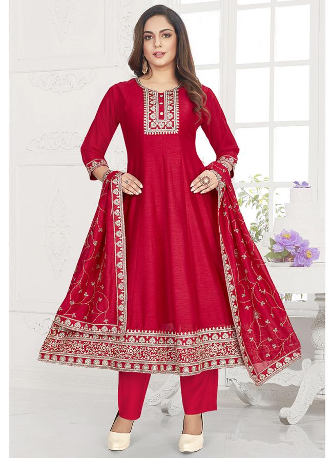 Vichitra  Hot Pink Festival Wear Zari Work Readymade Anarkali Suit